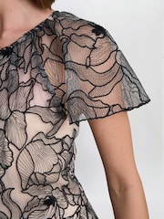 Gina Bacconi Marie-Claire Floral Embroidered Mesh Maxi Black Dress - Image 5 of 6