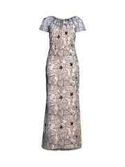 Gina Bacconi Marie-Claire Floral Embroidered Mesh Maxi Black Dress - Image 6 of 6