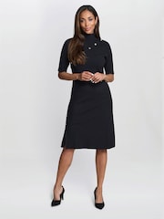 Gina Bacconi Vickie Button Detail Knit Black Dress - Image 1 of 6