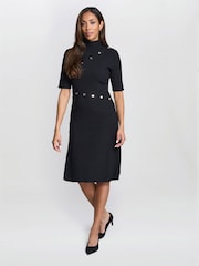 Gina Bacconi Vickie Button Detail Knit Black Dress - Image 3 of 6