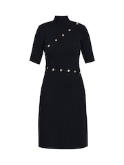 Gina Bacconi Vickie Button Detail Knit Black Dress - Image 6 of 6