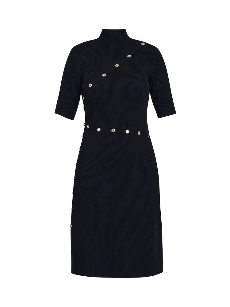 Gina Bacconi Vickie Button Detail Knit Black Dress - Image 6 of 6