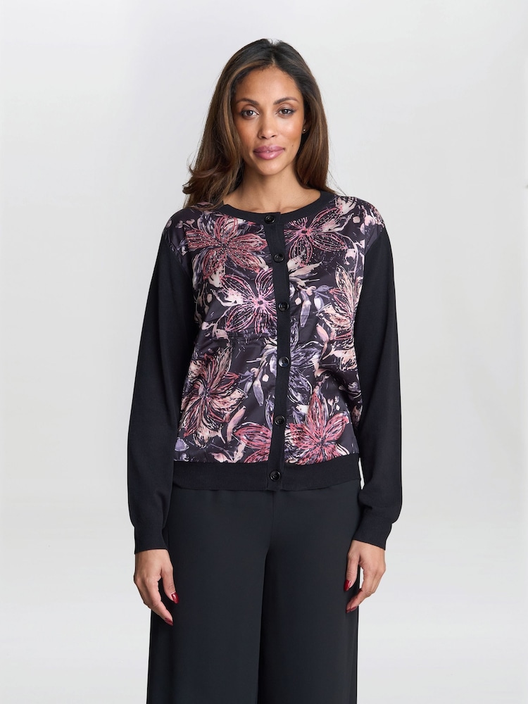 Vilma Floral Satin Front Cardigan - Image 1 of 5