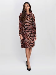 Gina Bacconi Aisling Animal Print Brown Dress - Image 1 of 4