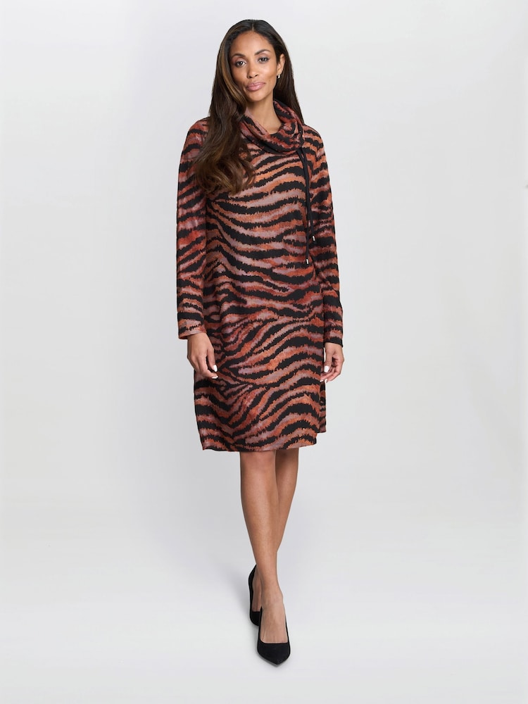 Gina Bacconi Aisling Animal Print Brown Dress - Image 1 of 4