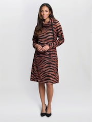 Gina Bacconi Aisling Animal Print Brown Dress - Image 3 of 4