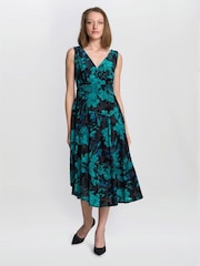 Gina Bacconi Beth Floral Midi Black Dress - Image 1 of 4