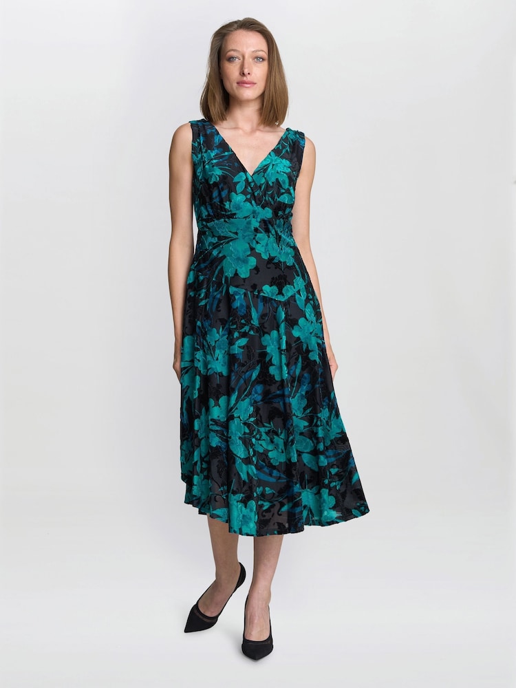 Gina Bacconi Beth Floral Midi Black Dress - Image 1 of 4