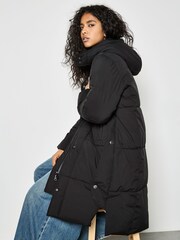 Apricot Black Large Panel Puffer Midi Jacket - Image 1 of 4