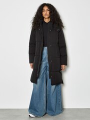 Apricot Black Large Panel Puffer Midi Jacket - Image 2 of 4