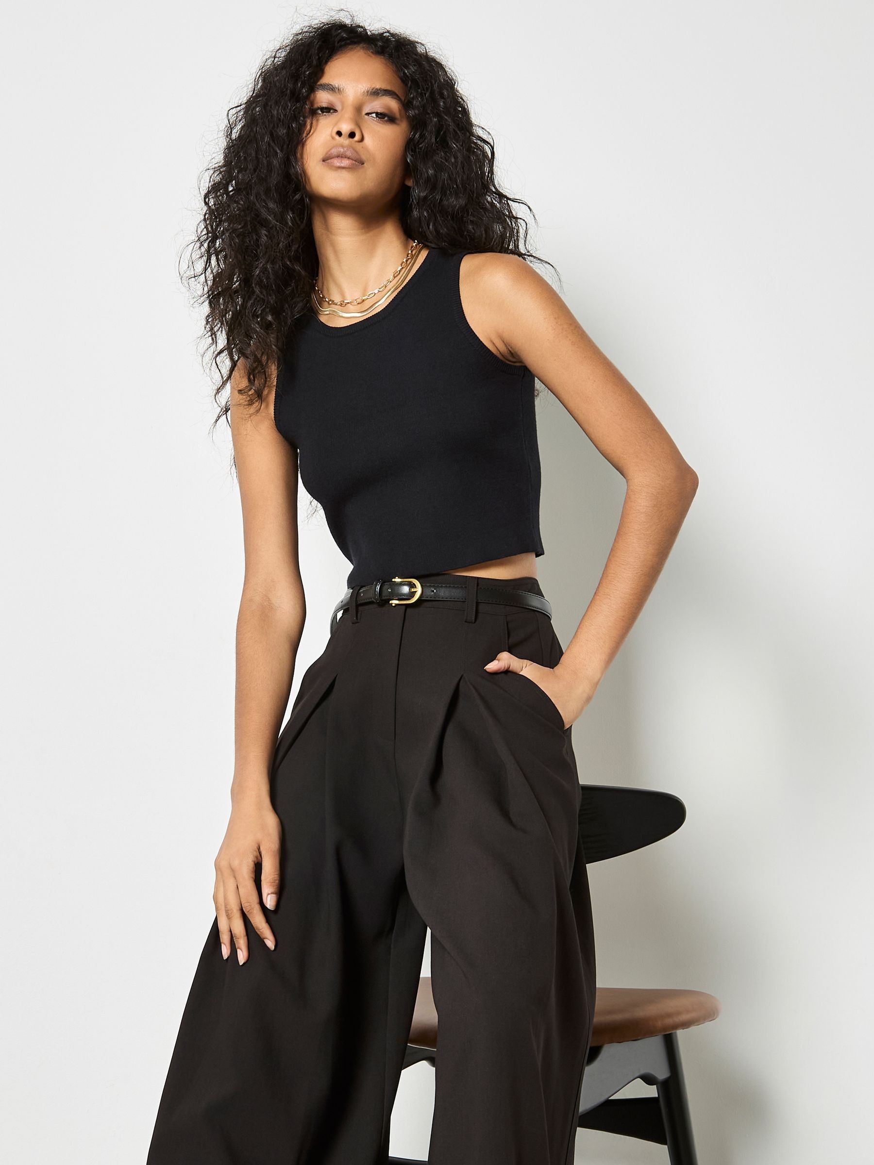 Buy Apricot Black Inverted Pleat Wide Leg Trousers from the Next