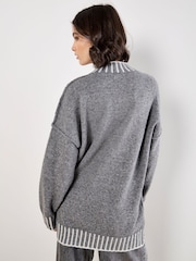Apricot Grey Stripe Mock Neck Hem Chunky Jumper - Image 2 of 5