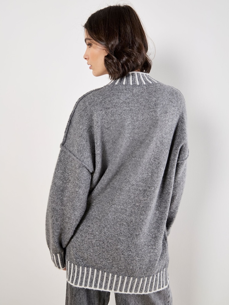 Apricot Grey Stripe Mock Neck Hem Chunky Jumper - Image 2 of 5