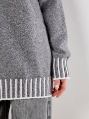 Apricot Grey Stripe Mock Neck Hem Chunky Jumper - Image 5 of 5