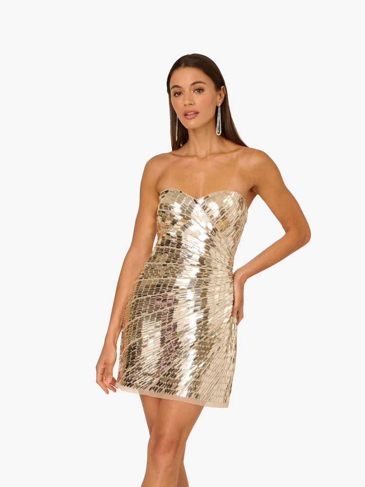 Adrianna By Adrianna Gold Papell Beaded Short Dress - Image 1 of 6