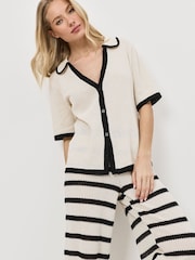 Aruelle Cream Knitted Loungewear Set With Contrast Trim And A Softly Structured Collar - Image 2 of 5