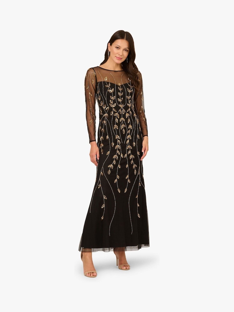 Adrianna Papell Studio Long Sleeve Beaded Black Dress - Image 1 of 6