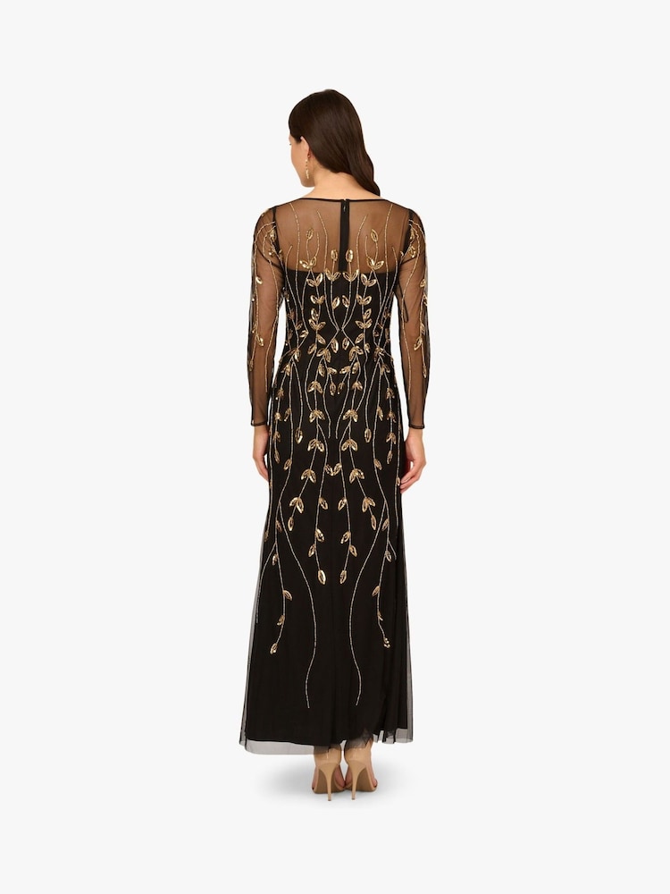 Adrianna Papell Studio Long Sleeve Beaded Black Dress - Image 2 of 6 Adrianna Papell Studio Long Sleeve Beaded Black Dress - Image 2 of 6