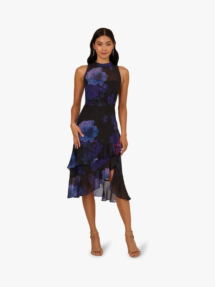 Adrianna Papell Black Halter Glitter Dress - Image 1 of 6 Adrianna Papell Black Halter Glitter Dress - Image 1 of 6