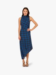 Adrianna Papell Blue Adrianna By Plaid Asymmetrical Dress - Image 1 of 6