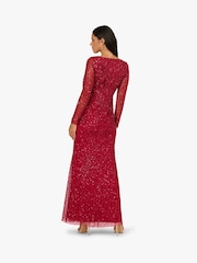 Adrianna Papell Red Long Sleeve Bead Long Dress - Image 2 of 6