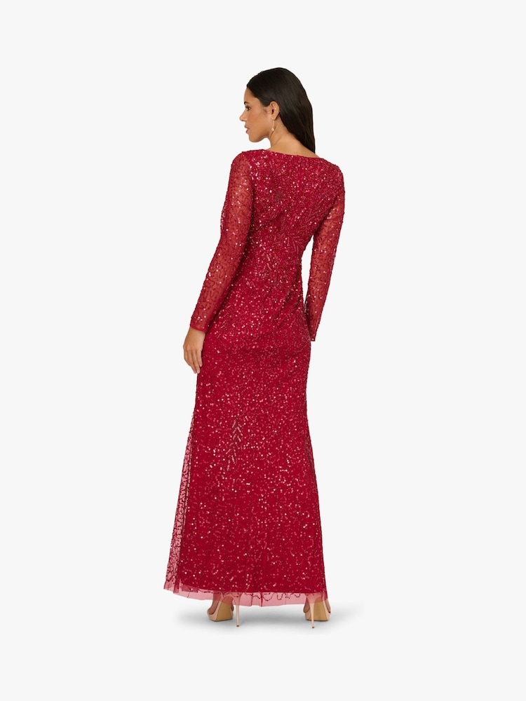 Adrianna Papell Red Long Sleeve Bead Long Dress - Image 2 of 6