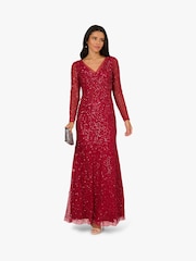 Adrianna Papell Red Long Sleeve Bead Long Dress - Image 3 of 6