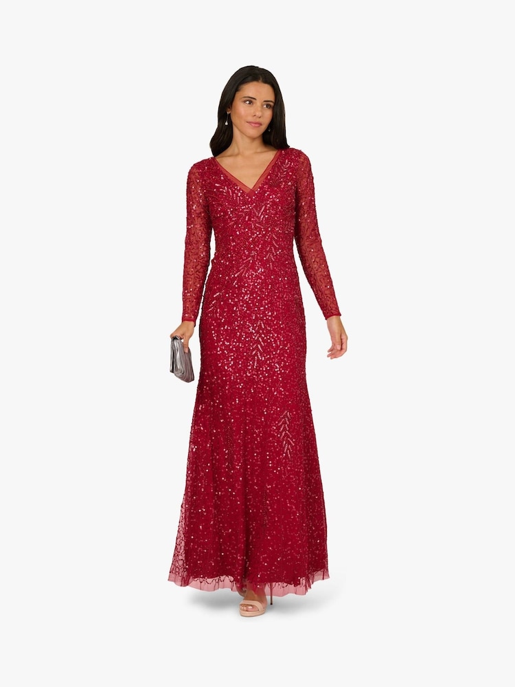 Buy Adrianna Papell Red Long Sleeve Bead Long Dress from Next USA