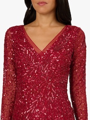 Adrianna Papell Red Long Sleeve Bead Long Dress - Image 4 of 6