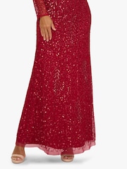 Adrianna Papell Red Long Sleeve Bead Long Dress - Image 5 of 6