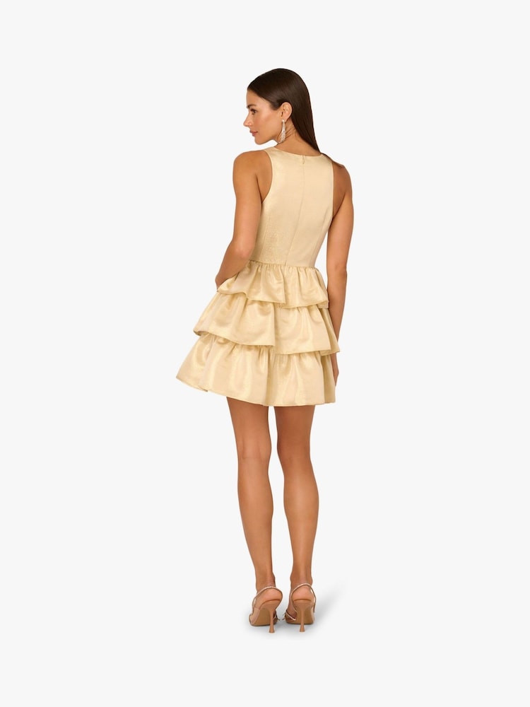 Adrianna Papell Gold Adrianna By Gold Metallic Jacquard Mini Dress - Image 2 of 6