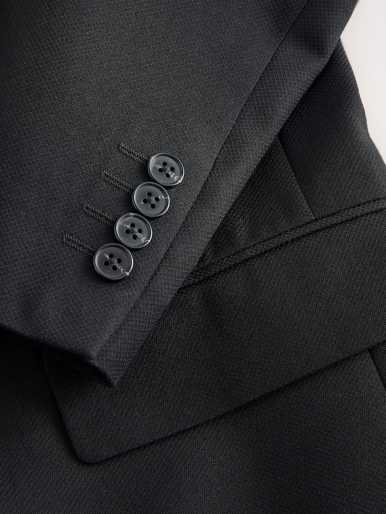 Black Slim Fit Textured Suit Jacket With Brooch - Image 12 of 12