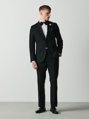 Black Slim Fit Textured Suit Jacket With Brooch - Image 2 of 12