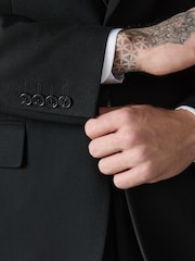 Black Slim Fit Textured Suit Jacket With Brooch - Image 4 of 12