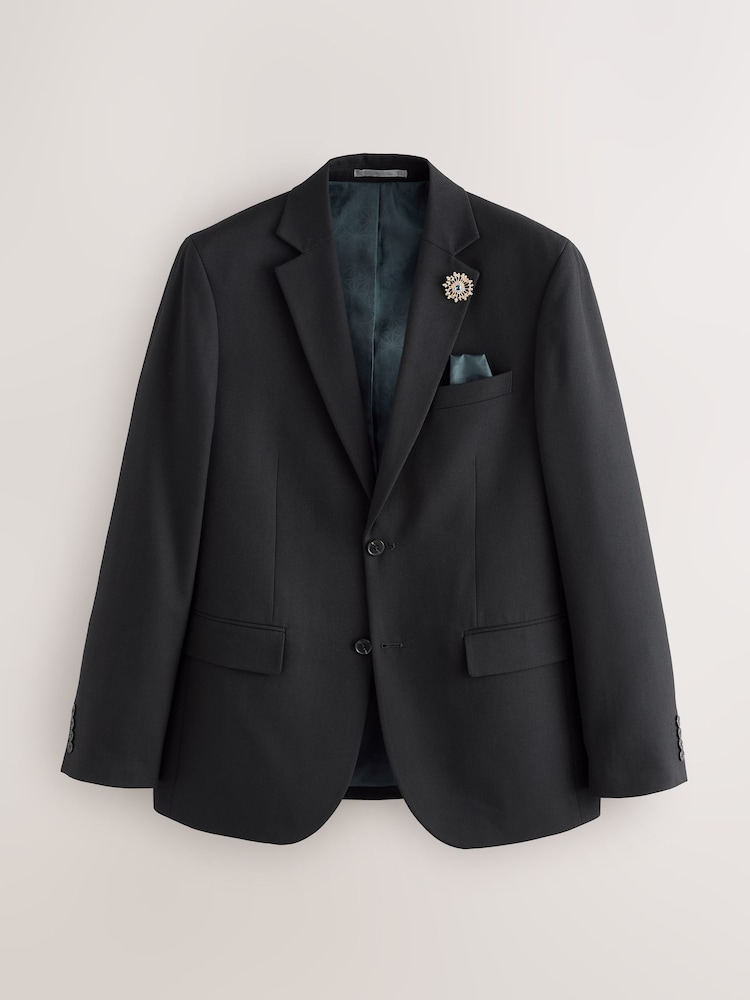 Black Slim Fit Textured Prom Suit Jacket With Brooch - Image 4 of 4 Black Slim Fit Textured Prom Suit Jacket With Brooch - Image 4 of 4