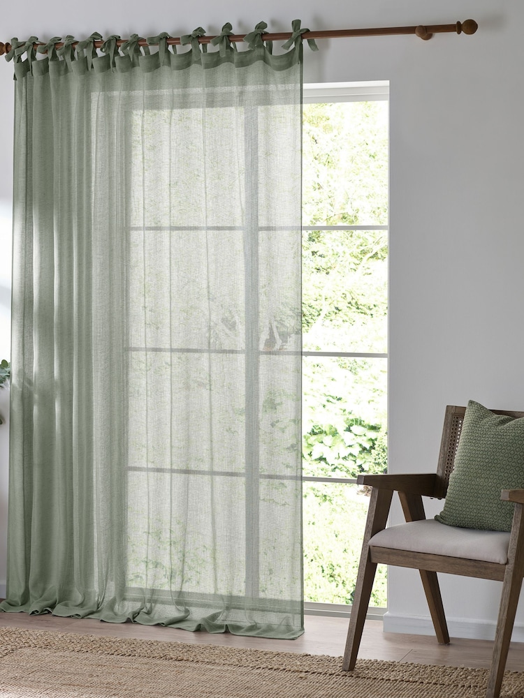 Yard Eucalyptus Green Nimbus Sheer Tab Top Curtains Panel - Image 1 of 5 Yard Eucalyptus Green Nimbus Sheer Tab Top Curtains Panel - Image 1 of 5