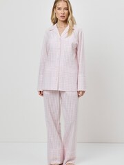 Aruelle Pink Julienne Two Tone Check Long In Seersucker Cotton Piping Detail Pyjamas Set - Image 2 of 4