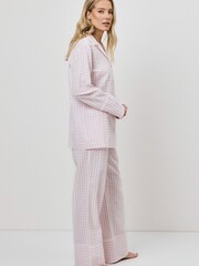 Aruelle Pink Julienne Two Tone Check Long In Seersucker Cotton Piping Detail Pyjamas Set - Image 3 of 4