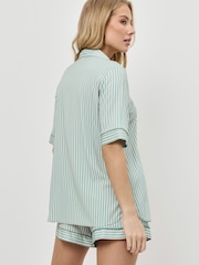 Aruelle Green Muted Striped Short Pyjamas Set With Tonal Piping - Image 4 of 4