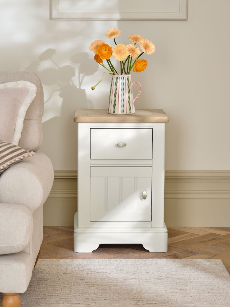 White Hampton Painted Oak Storage Side Table - Image 1 of 2 White Hampton Painted Oak Storage Side Table - Image 1 of 2