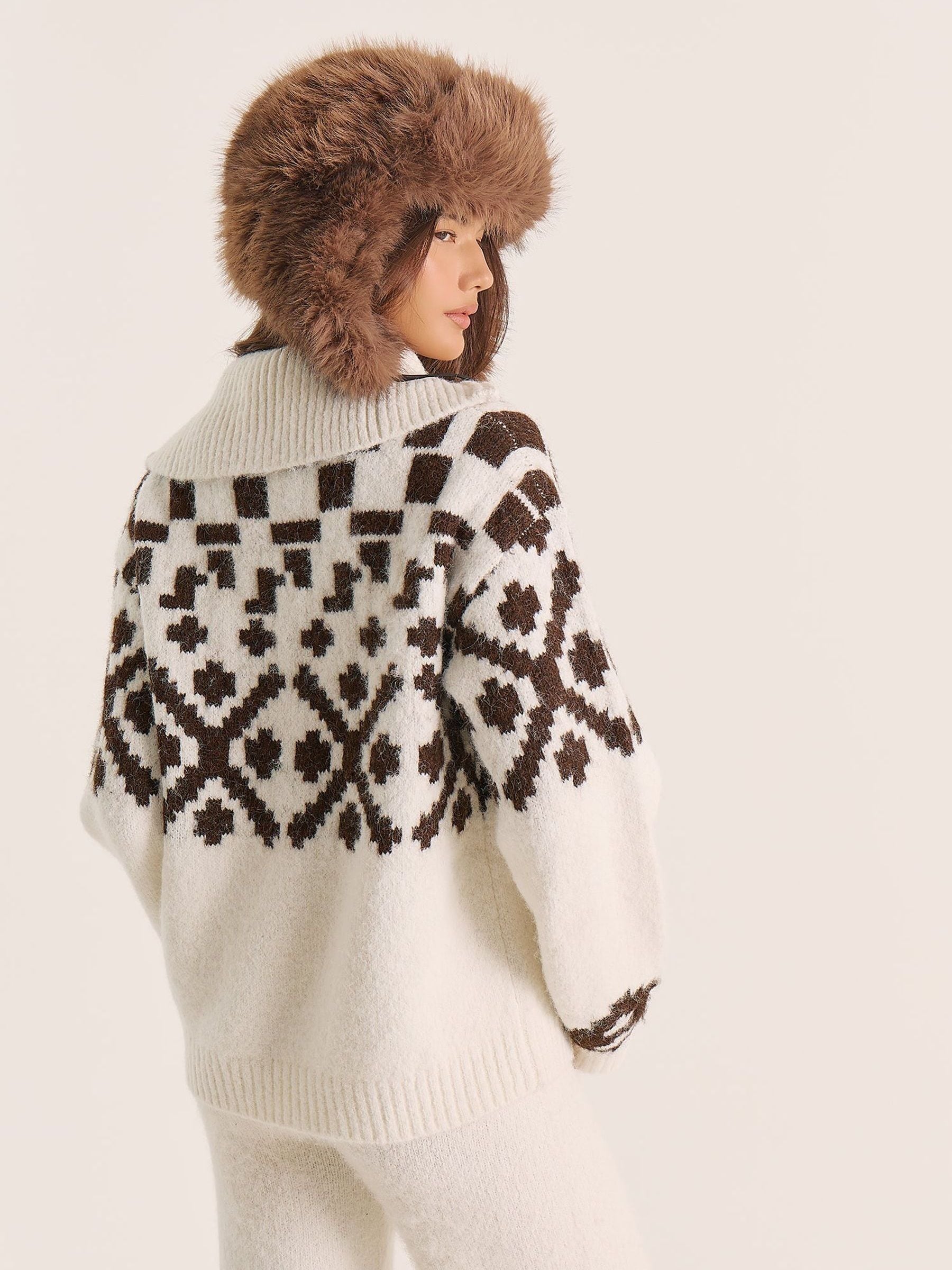 Buy 4th & Reckless Cream Janine Fairisle Knitted Zip Up Jumper