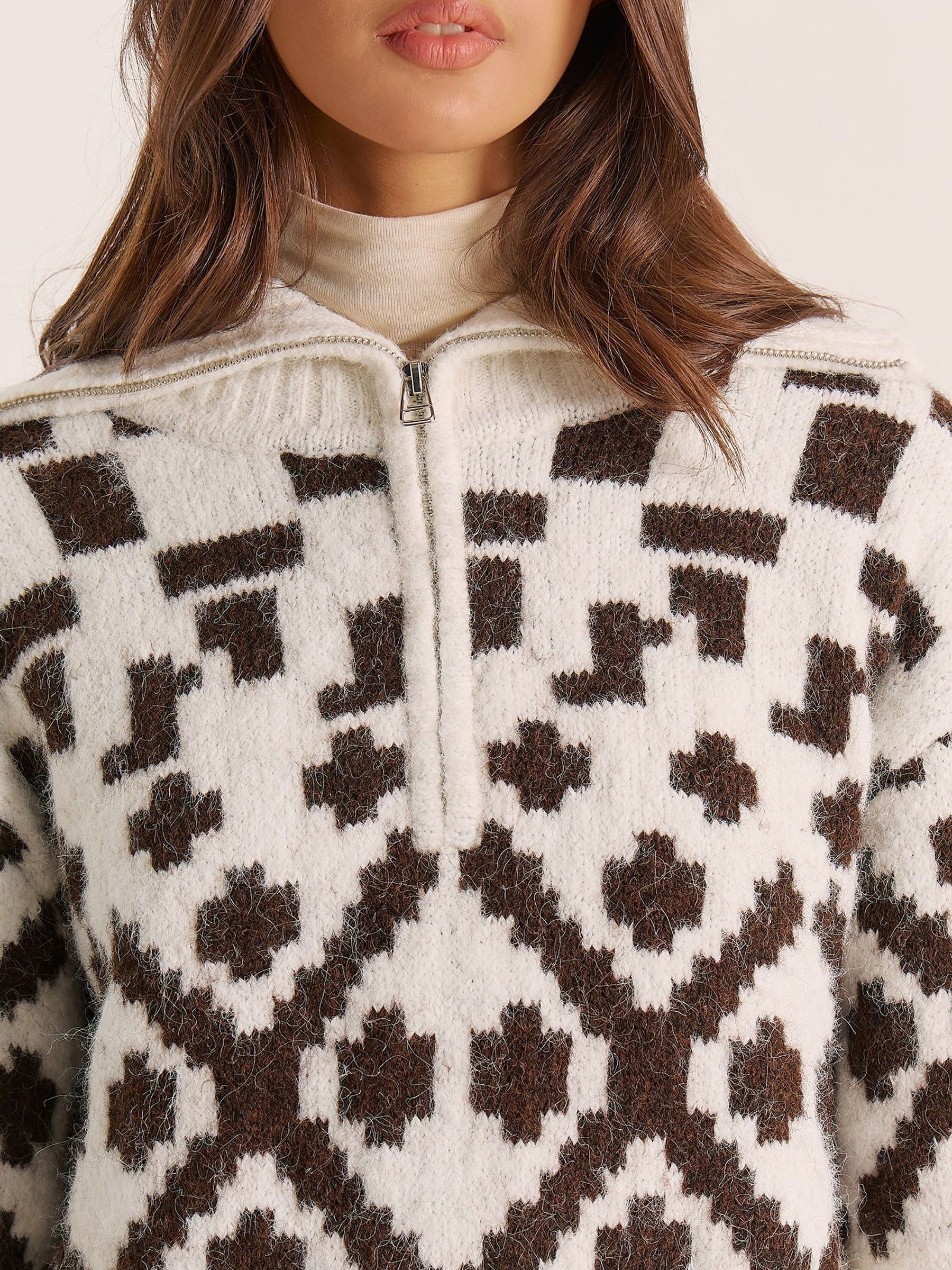 Buy 4th & Reckless Cream Janine Fairisle Knitted Zip Up Jumper