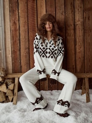 4th & Reckless Cream Janine Fairisle Knitted Zip Up Jumper - Image 6 of 6