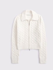 Abercrombie & Fitch Cream Collared Zip Up Cardigan - Image 1 of 1