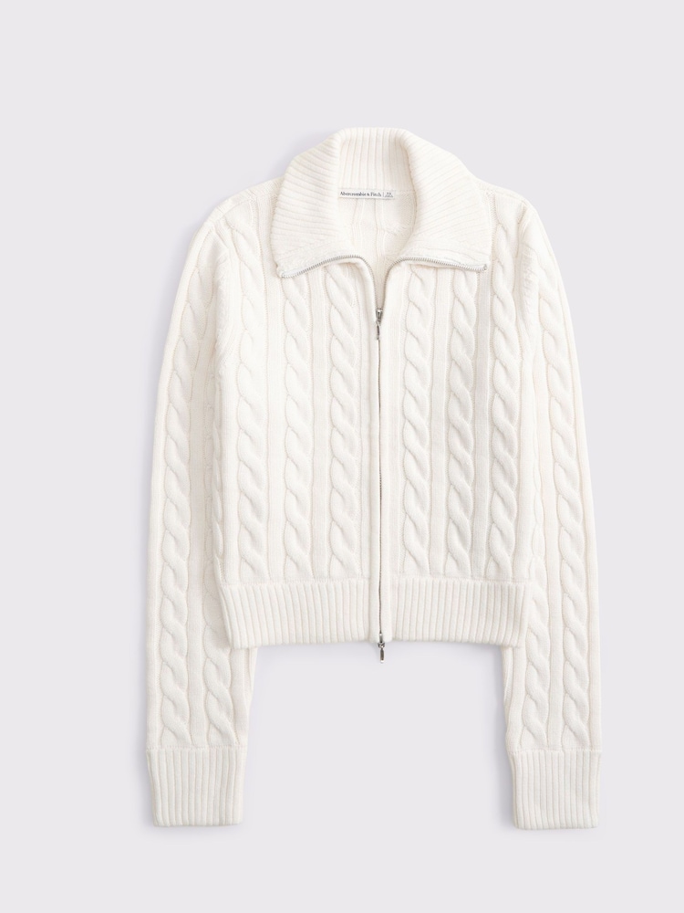 Abercrombie & Fitch Cream Collared Zip Up Cardigan - Image 1 of 1