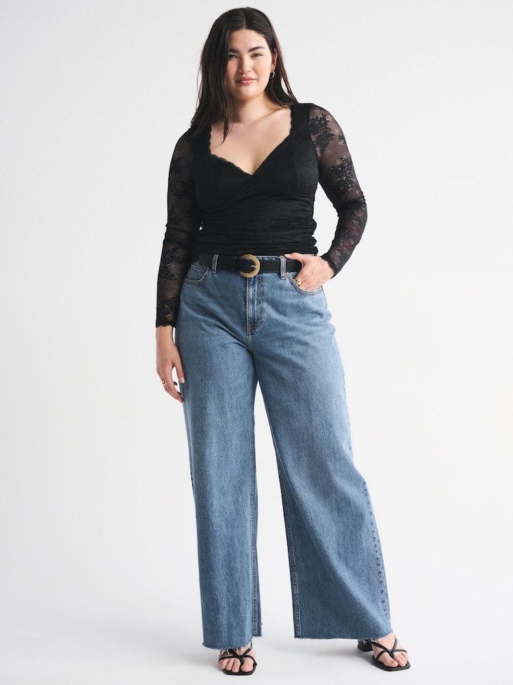 Abercrombie & Fitch Black Lace Long Sleeve Sweetheart Top - Image 2 of 6