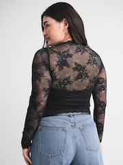 Abercrombie & Fitch Black Lace Long Sleeve Sweetheart Top - Image 3 of 6