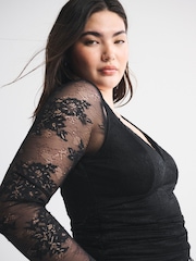 Abercrombie & Fitch Black Lace Long Sleeve Sweetheart Top - Image 5 of 6