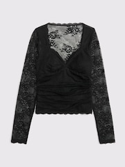 Abercrombie & Fitch Black Lace Long Sleeve Sweetheart Top - Image 6 of 6