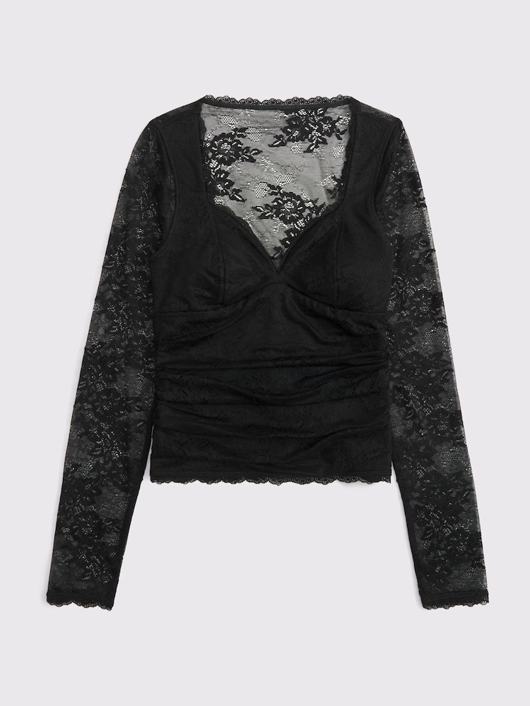Abercrombie & Fitch Black Lace Long Sleeve Sweetheart Top - Image 6 of 6